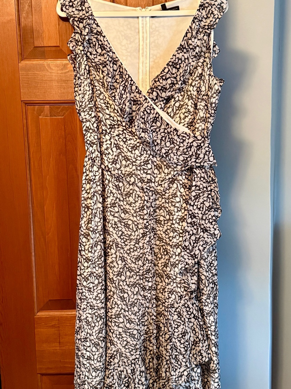 White House Black Market Black and White Ruffle Wrap Midi Dress